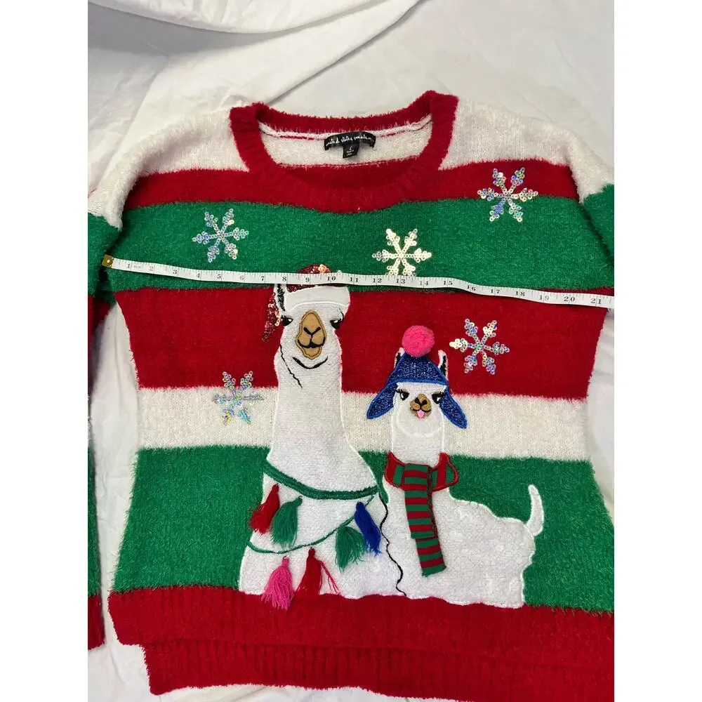 🌟3 for $35🌟 Llamas Holiday Christmas Ugly Sweater, Women’s L, Green/Red Festive